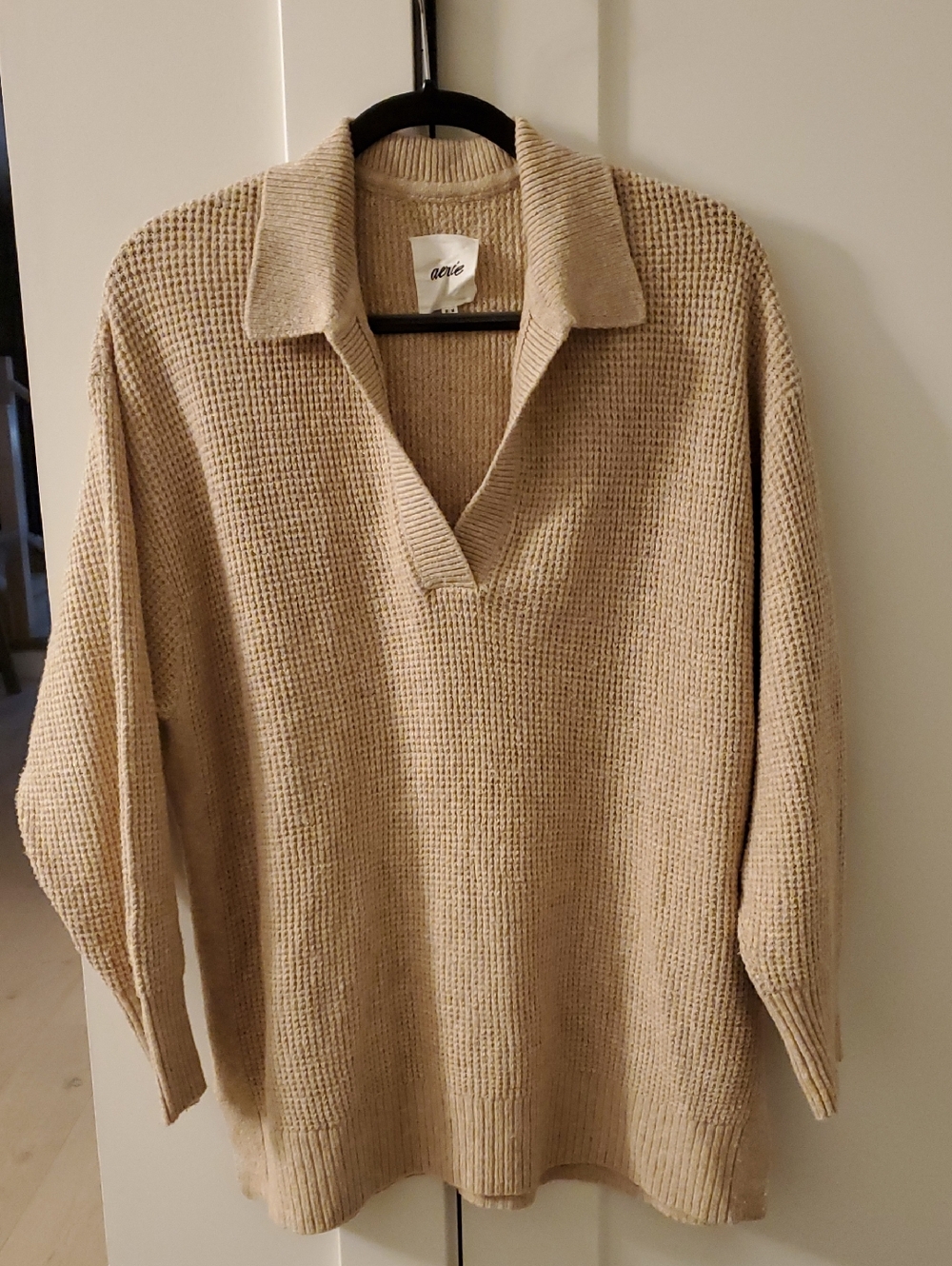AERIE- REAL Soft Waffle Longsleeve Oversized Medium Oatmeal
